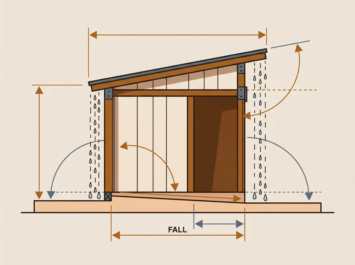 Base fall and roof runoff around a garden cabin
