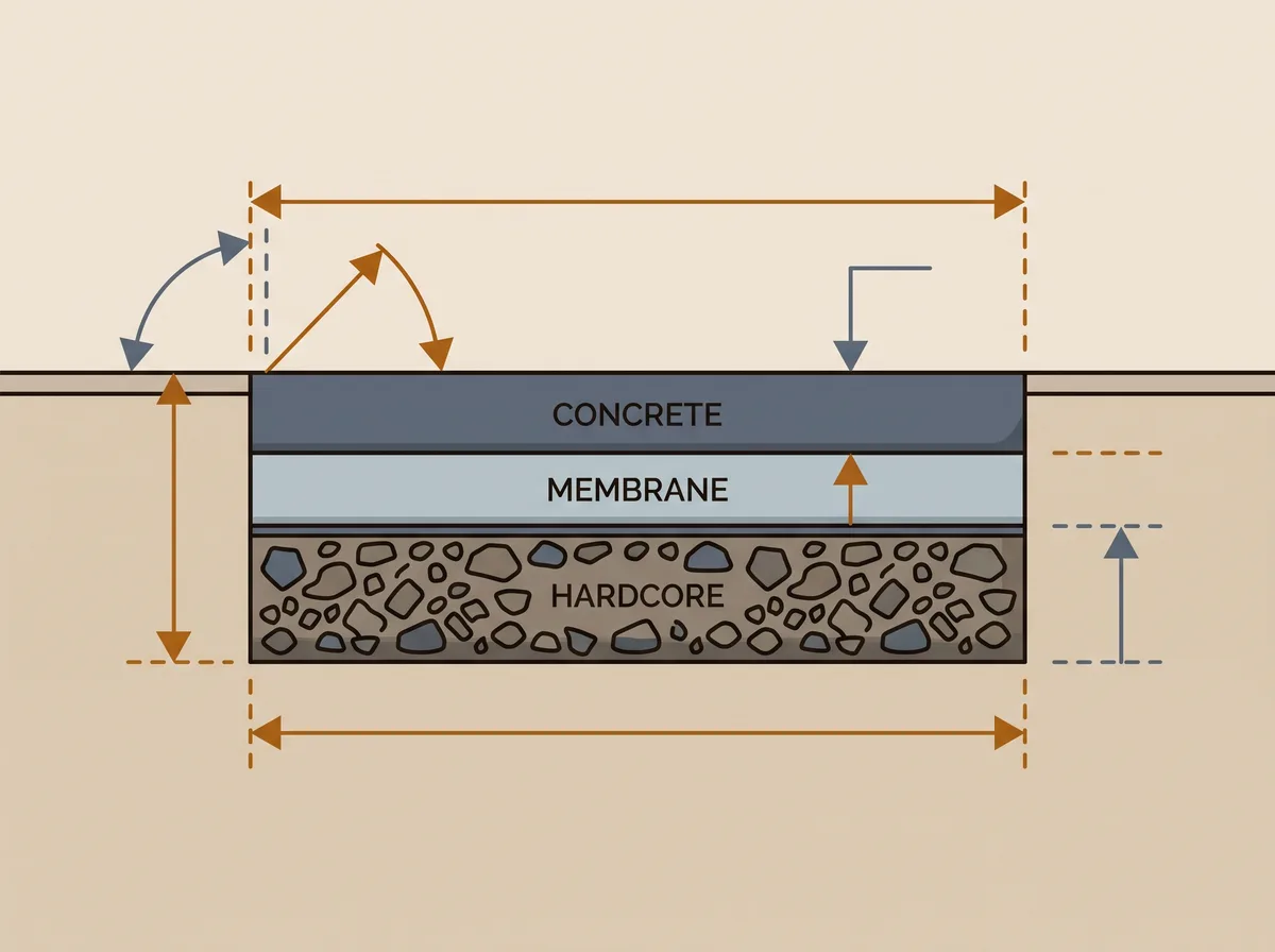 Cross-section of a concrete base build-up