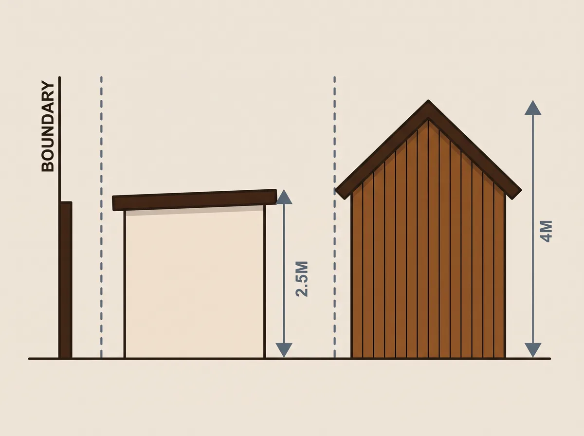 Garden sauna height limits by distance from the boundary