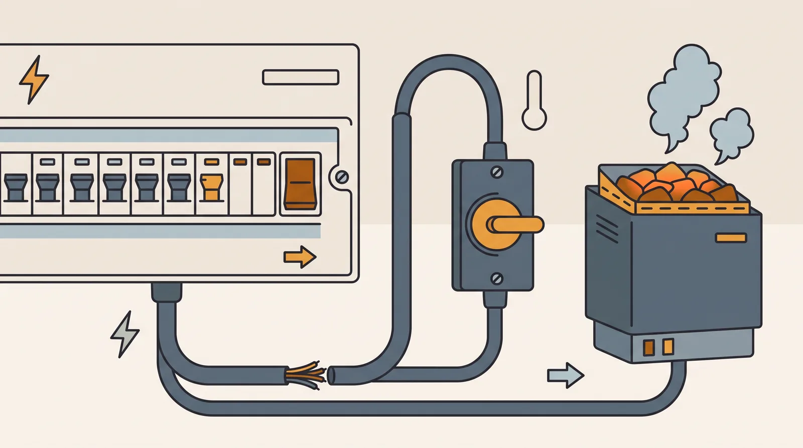 A consumer unit with a single circuit running to a sauna