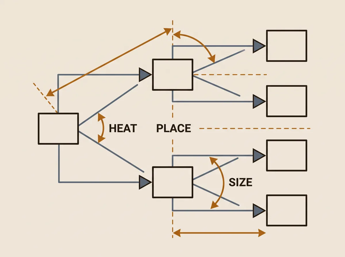 Decision path from heat type through location to size