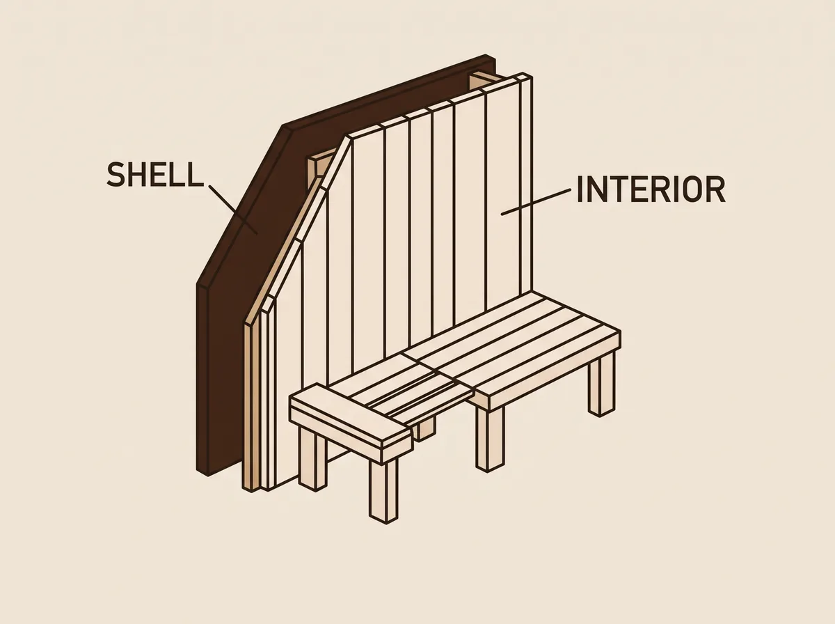 Sauna timbers compared by position in the cabin