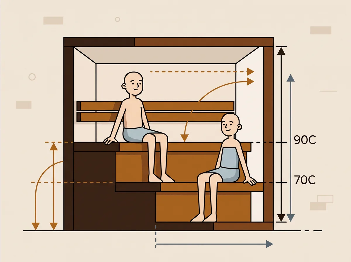 Temperature difference between upper and lower benches