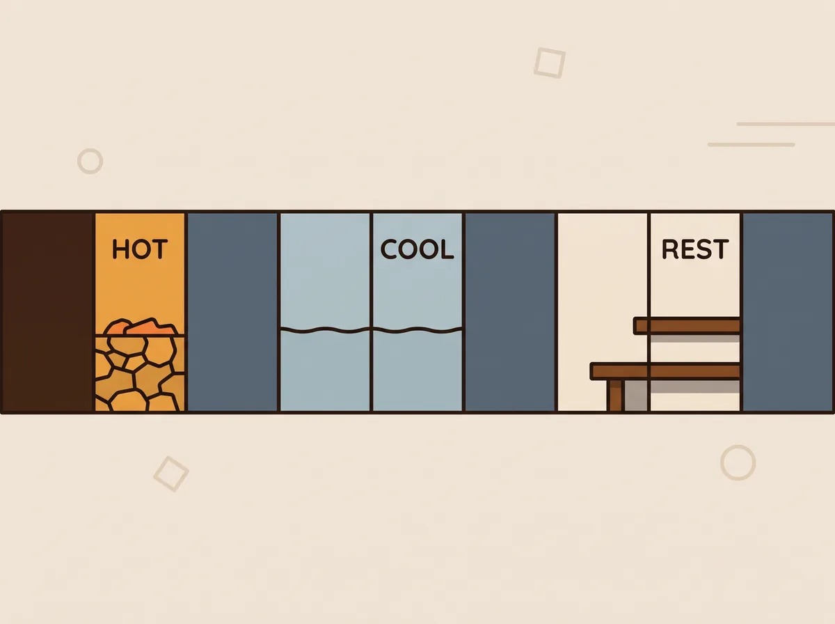 A three-round sauna session with cool-downs between