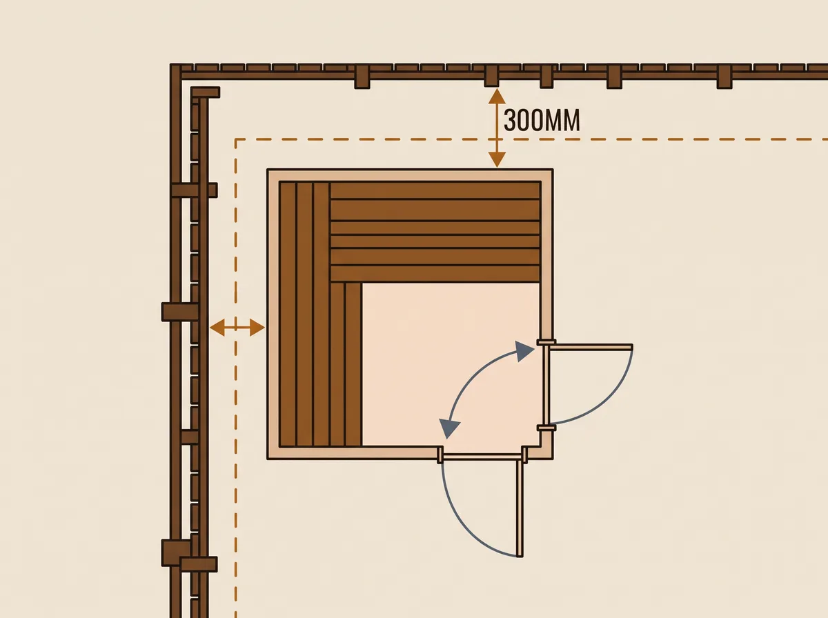 Clearance around a cabin and a propped door after use