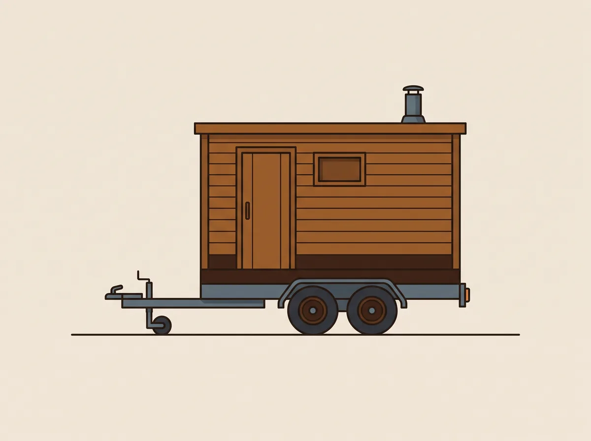 A trailer sauna parked beside the sea