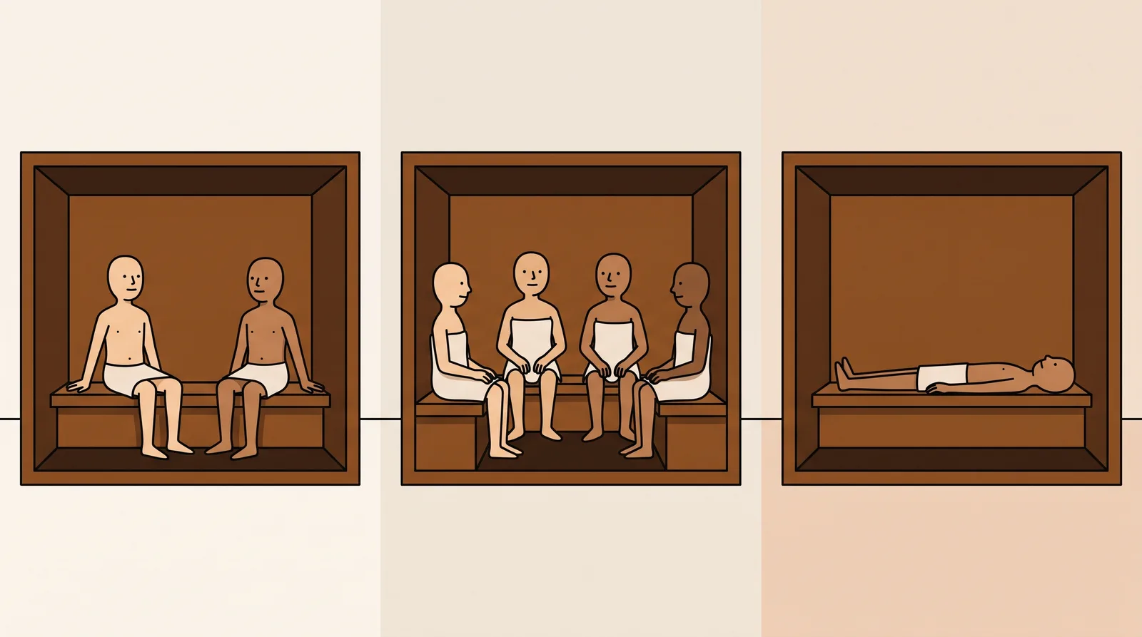 Bench layouts compared across three sauna sizes