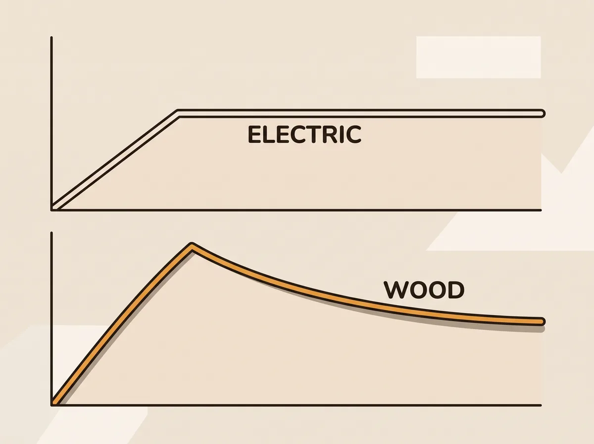 Temperature over a session compared between wood and electric